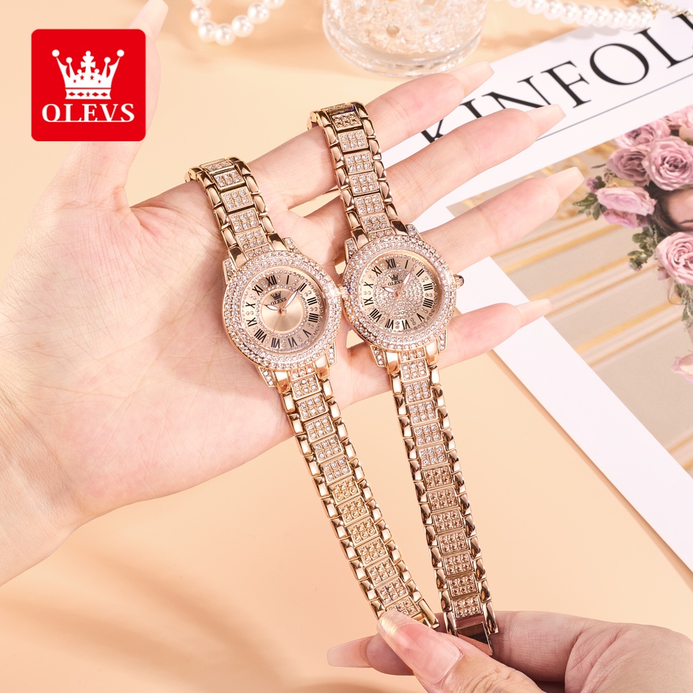 Luxury Watch & Jewellery - OLEVS Luxusmode Damenuhren Diamant-Zifferblatt wasserdichte Diamant-Intarsien-Quarzuhr