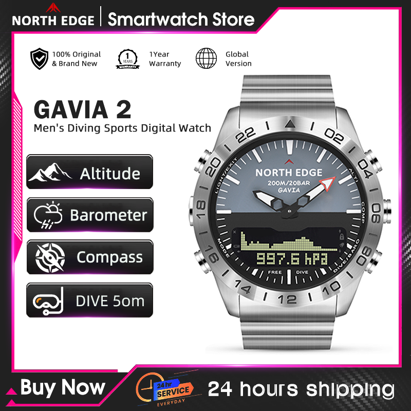 Compass Watch Luxury - NORTH EDGE Herren-Taucheruhr, Militär, Armee, Luxus-Smartwatch