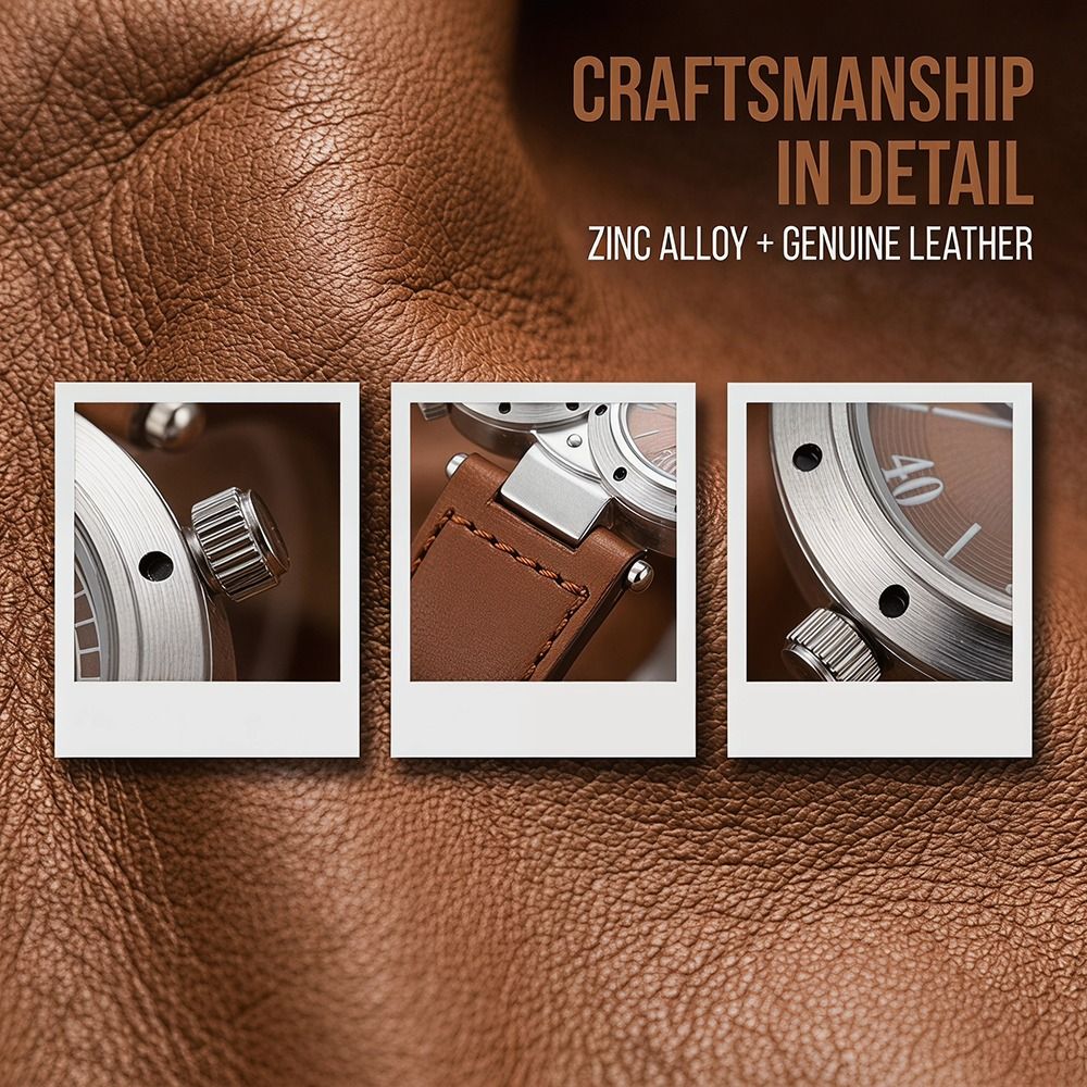 Compass Watch Luxury - Luxuriöse PU-Leder Armbanduhr mit Großem Zifferblatt,