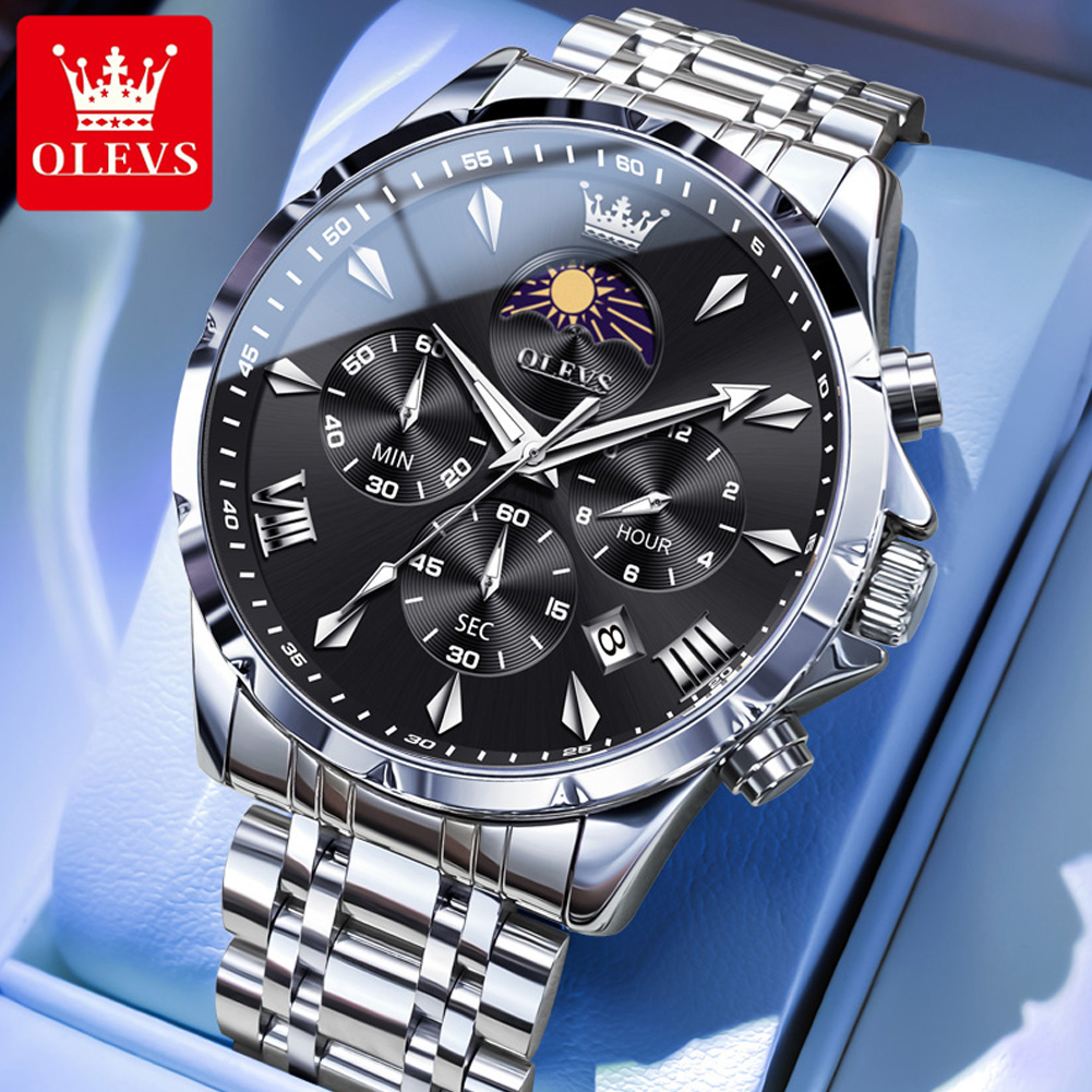 Luxury Watch Affordable - OLEVS 3653 Marken-Mondphasen-Kalender Herrenuhr Wasserdichte Quarzuhr