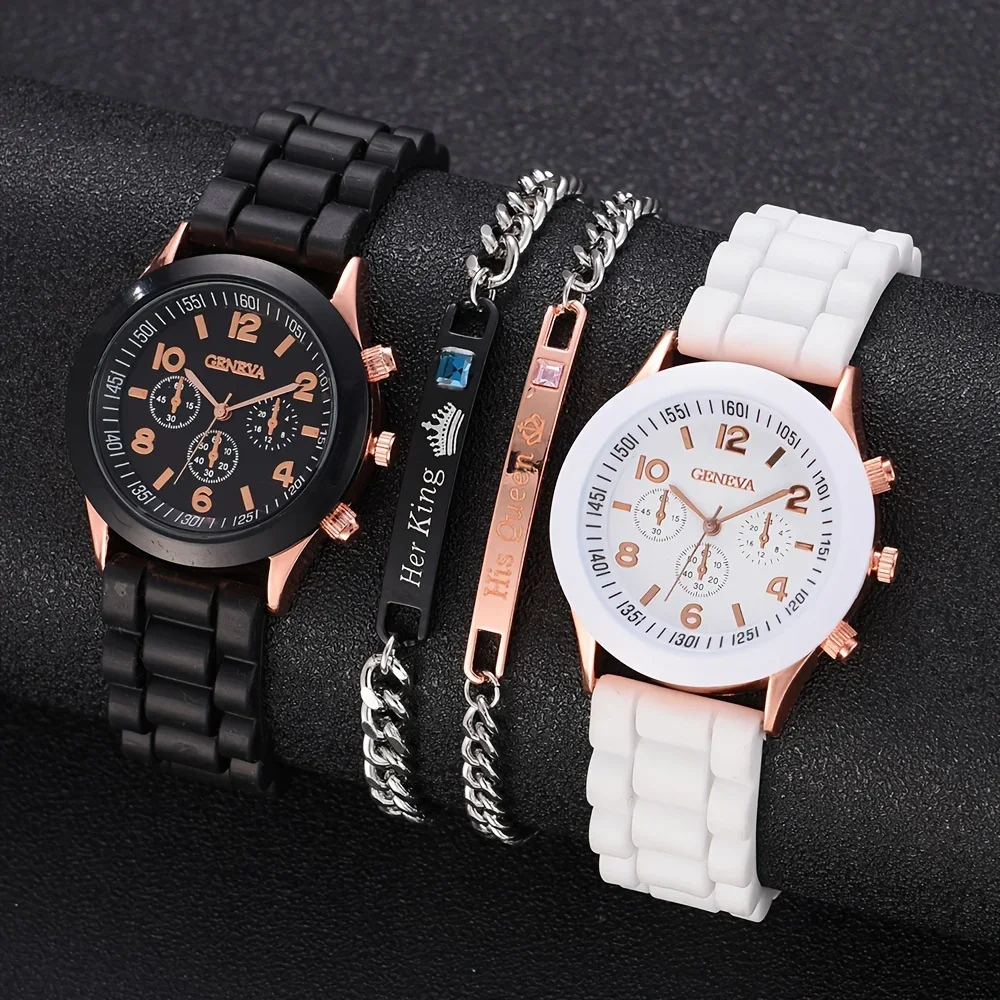 Luxury Watch With Rubber Strap - 2Pcs Luxus frauen Uhr Set Mode