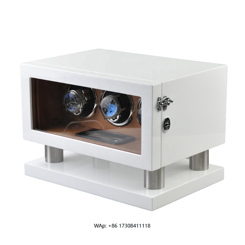 Luxury Watch Winder Box - Weiß-Braune Leder-Uhrenbeweger-Box mit Gyro-Orbit, 2 Fächer,