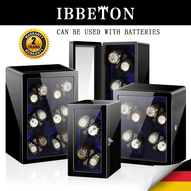 Luxury Watch Winder Box - IBBETON【Batteriebetriebener】Uhrenbeweger Automatisch 2/4/6/8/12 Fächer Holz-Uhrenbox Aufbewahrung