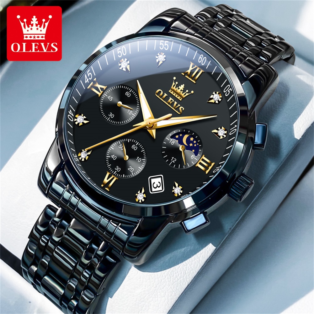 Luxury Watch Affordable - OLEVS Beliebte Herrenuhren aus Edelstahl, schwarz,