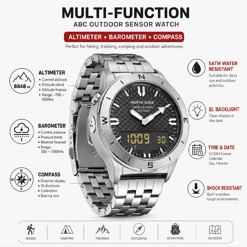 NORTH EDGE Herren Sportliche D – Compass Watch Luxury Bewertung und Preis